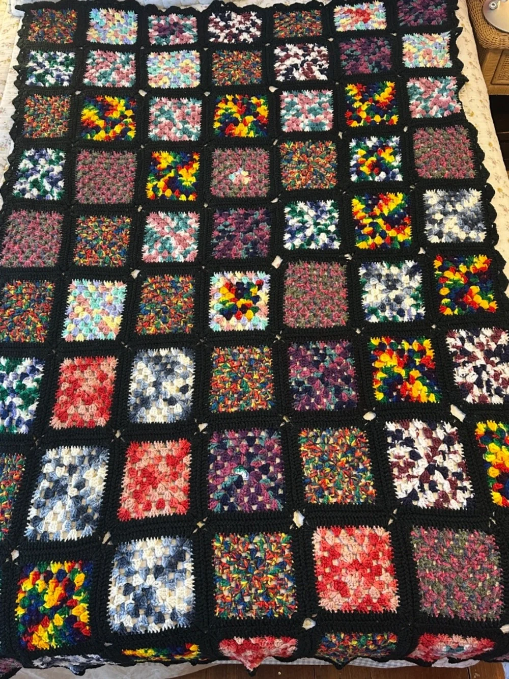 Handmade Granny Square Blanket Crochet Multicolor 42x68
